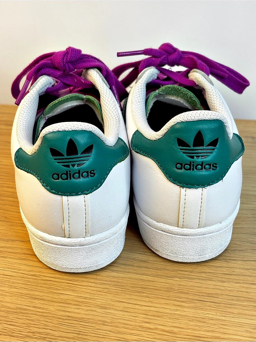 adidas Superstar White Glory Green Stripe Sneakers Purple Laces US 6.5 Woman’s - Picture 4 of 10